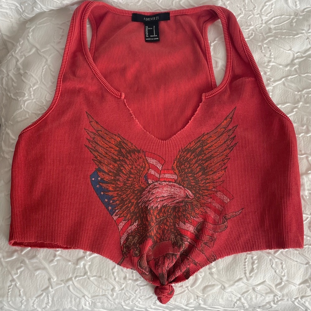 American Eagle And Flag Crop Tank Top